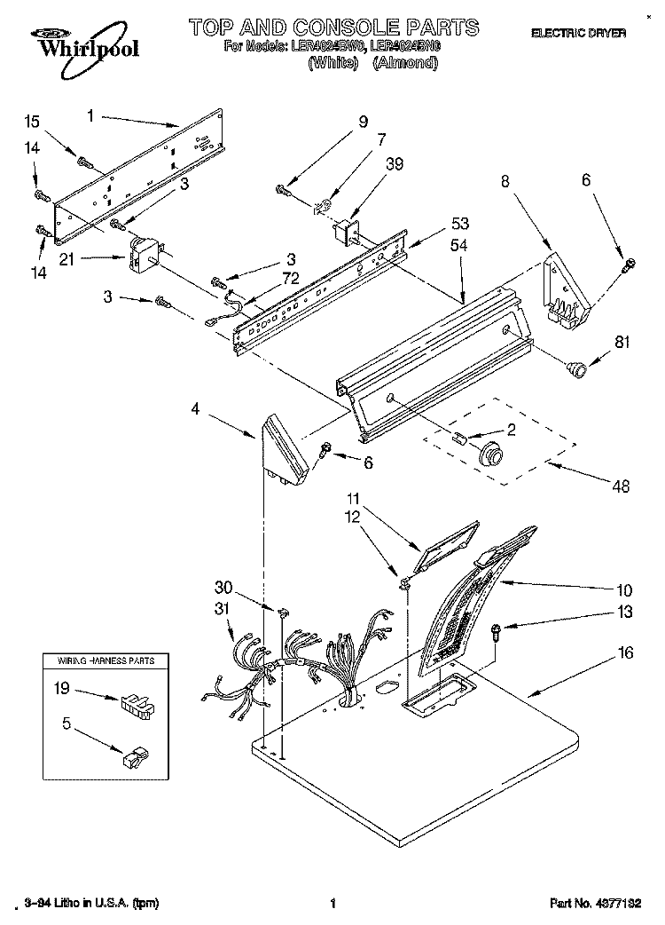 SECTION Diagram and Parts List for LER4624BW0  Whirlpool Dryer