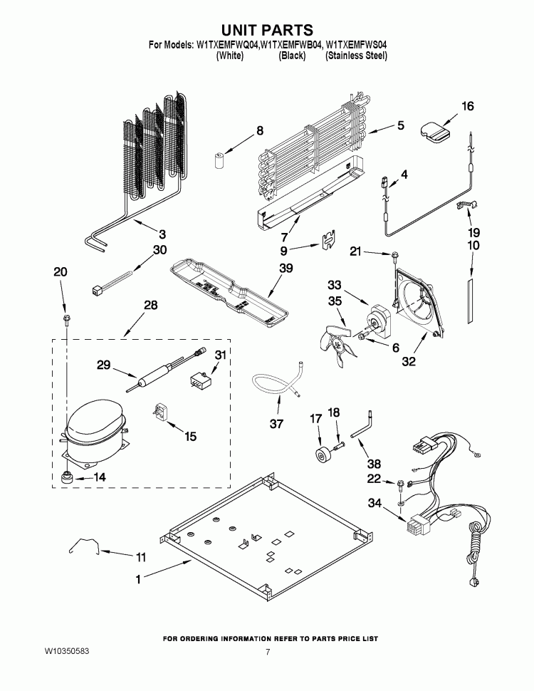 UNIT PARTS Diagram and Parts List for W1TXEMFWS04  Whirlpool Refrigerator