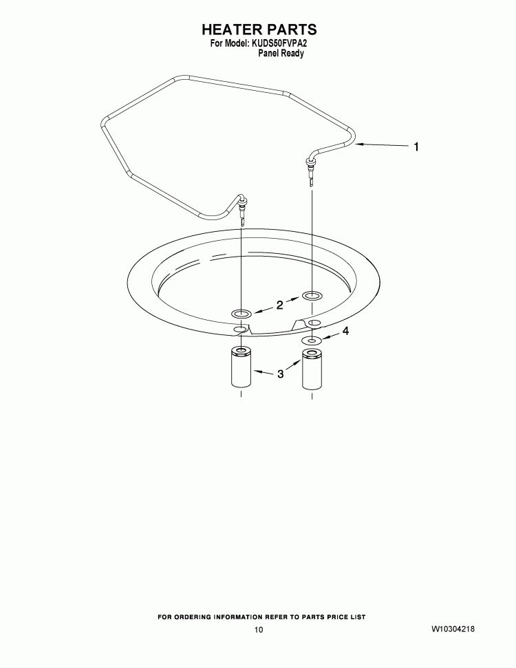 HEATER PARTS Diagram and Parts List for KUDS50FVPA2  KitchenAid Dishwasher