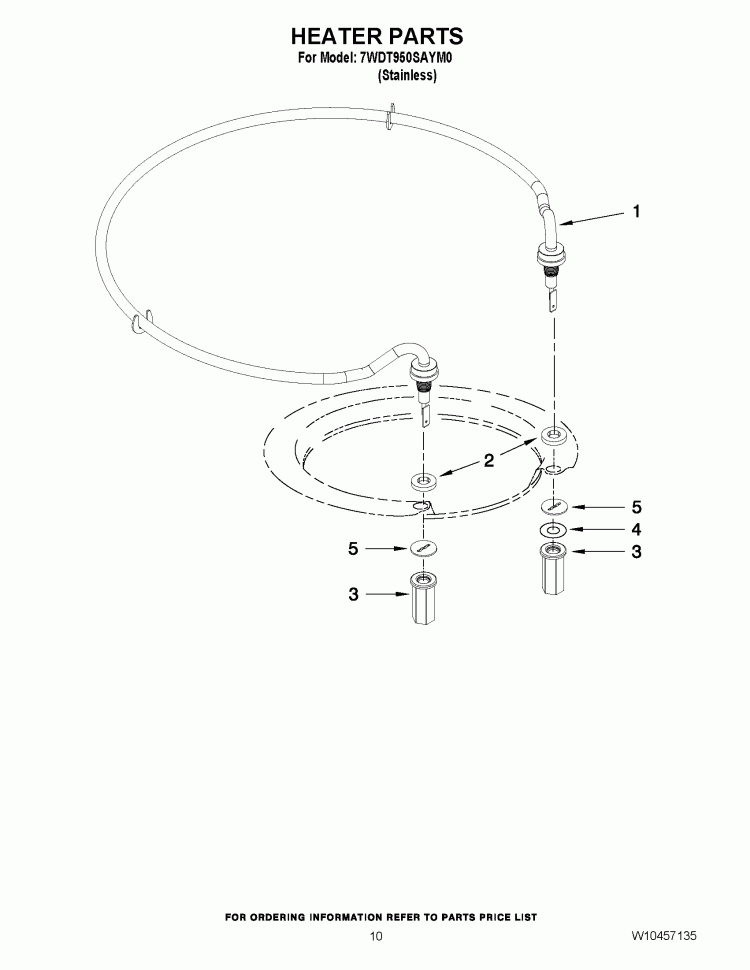 HEATER PARTS Diagram and Parts List for 7WDT950SAYM0  Whirlpool Dishwasher