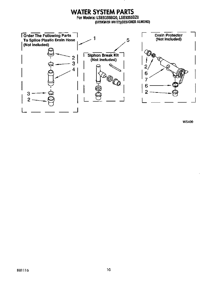 WATER SYSTEM Diagram and Parts List for LSE9355BQ0  Whirlpool Washer