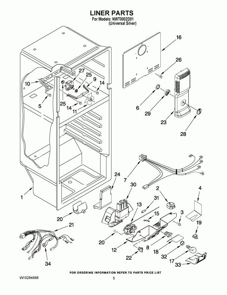 LINER PARTS Diagram and Parts List for NWT0002D01  Whirlpool Refrigerator