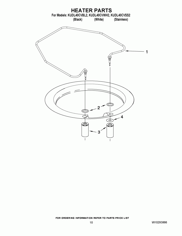 HEATER PARTS Diagram and Parts List for KUDL40CVBL2  KitchenAid Dishwasher