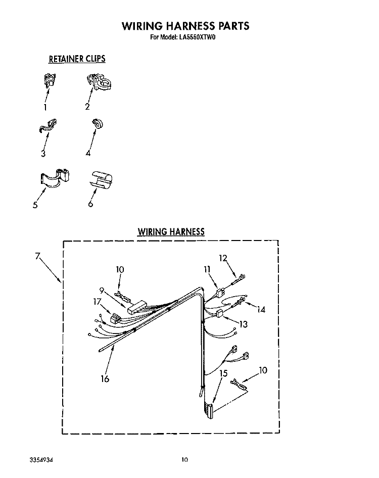 WIRING HARNESS Diagram and Parts List for LA5550XTG0  Whirlpool Washer