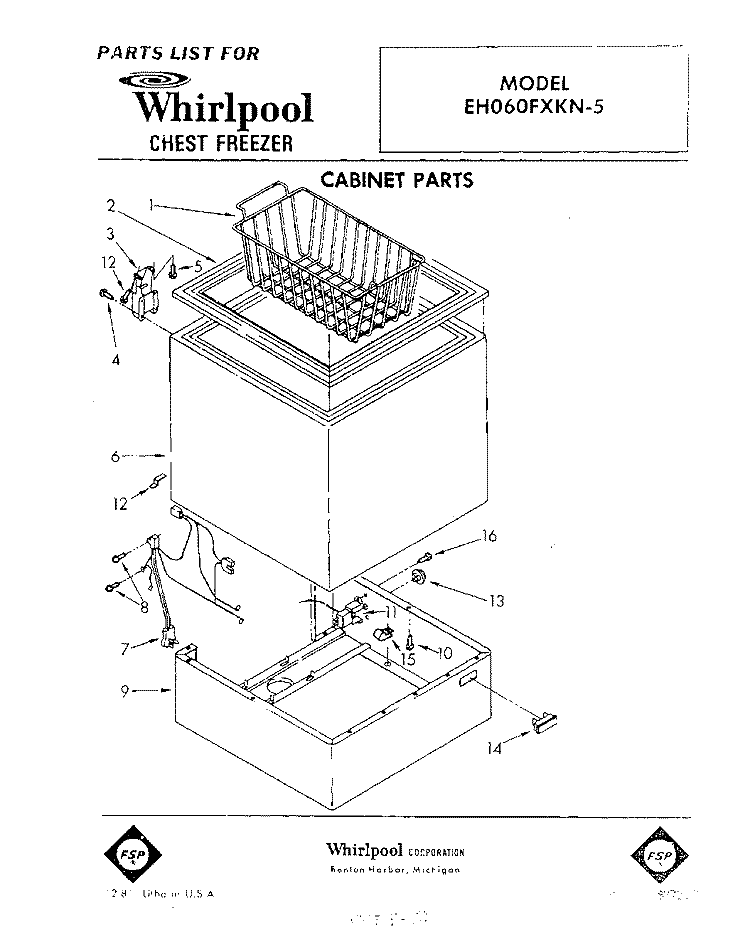 SECTION Diagram and Parts List for EH060FXKN5  Whirlpool Freezer