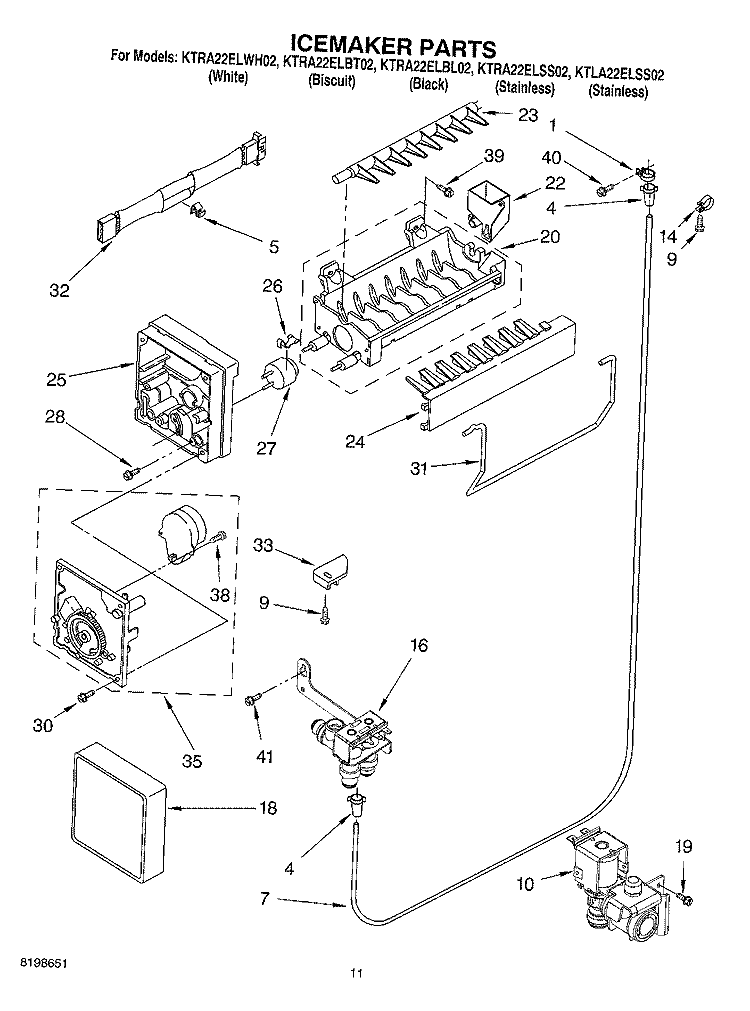 ICEMAKER PARTS Diagram and Parts List for KTRA22ELBT02  KitchenAid Refrigerator