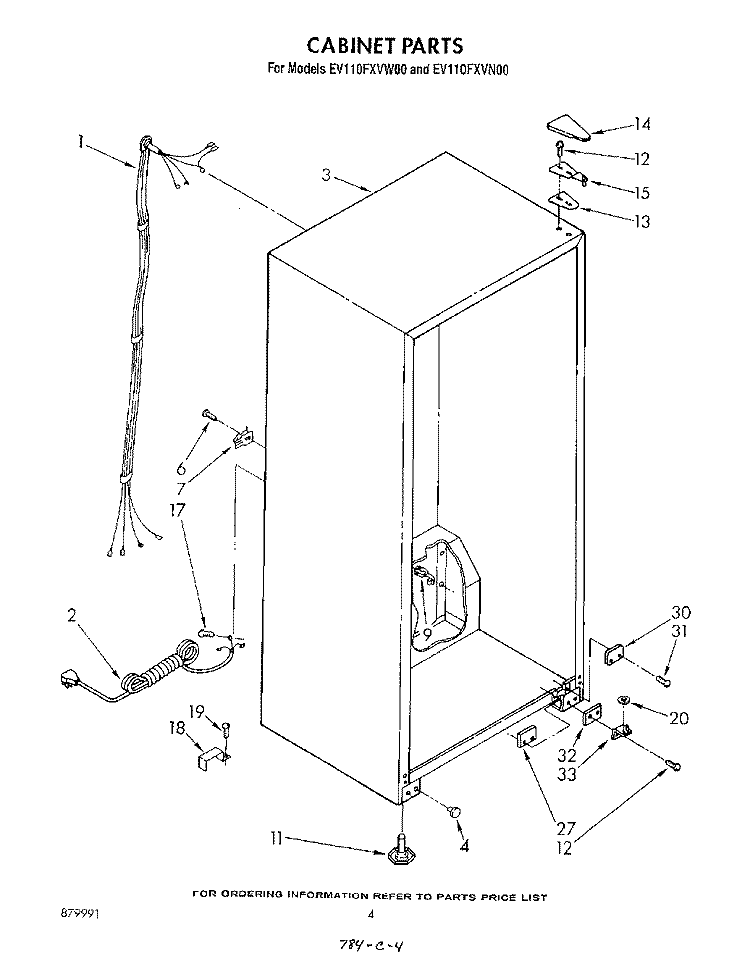CABINET Diagram and Parts List for EV110FXVW00  Whirlpool Freezer
