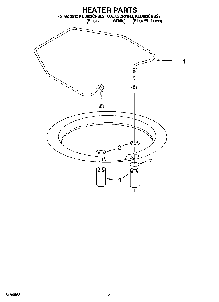 HEATER PARTS Diagram and Parts List for KUDI02CRWH3  KitchenAid Dishwasher