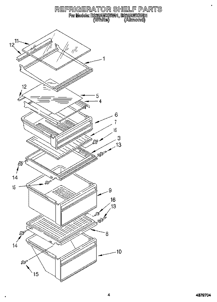 REFRIGERATOR SHELF Diagram and Parts List for RS25AWXBW01  Roper Refrigerator