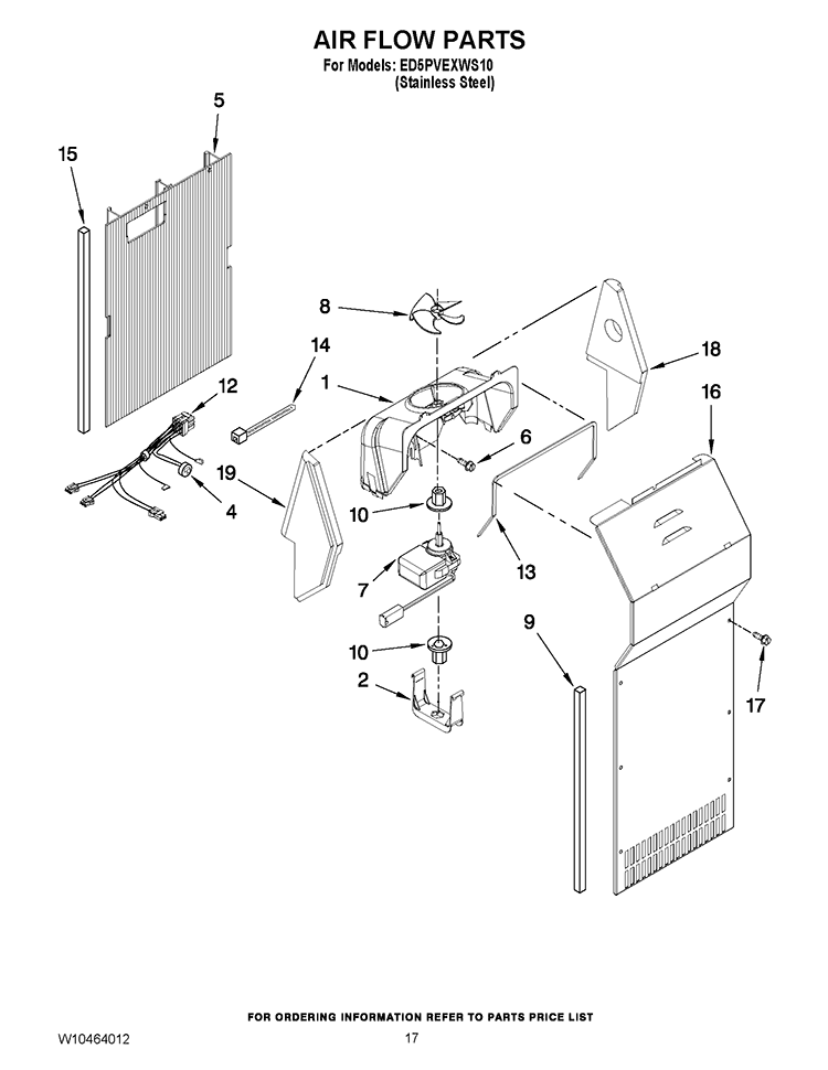 AIR FLOW PARTS Diagram and Parts List for ED5PVEXWS10  Whirlpool Refrigerator