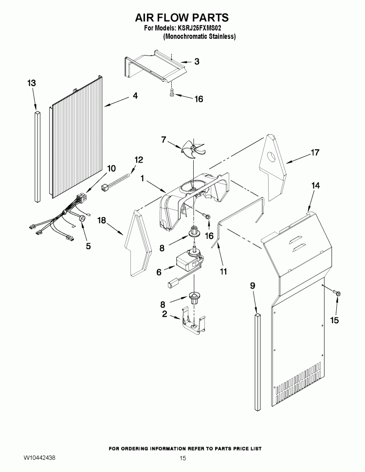 AIR FLOW PARTS Diagram and Parts List for KSRJ25FXMS02  KitchenAid Refrigerator