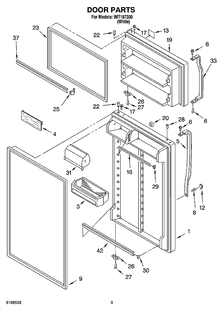 DOOR PARTS Diagram and Parts List for IMT187300  Inglis Refrigerator