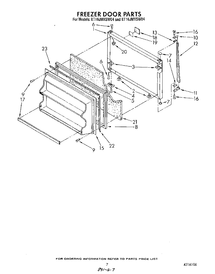 FREEZER DOOR Diagram and Parts List for ET16JMXSW04  Whirlpool Refrigerator