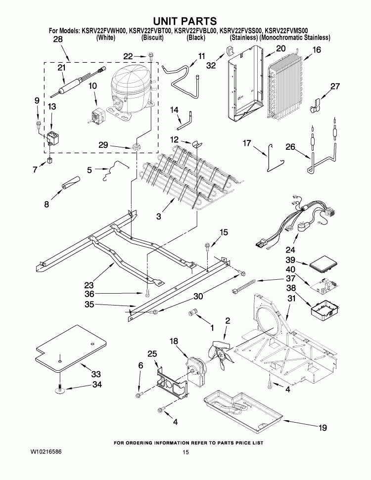 UNIT PARTS Diagram and Parts List for KSRV22FVMS00  KitchenAid Refrigerator