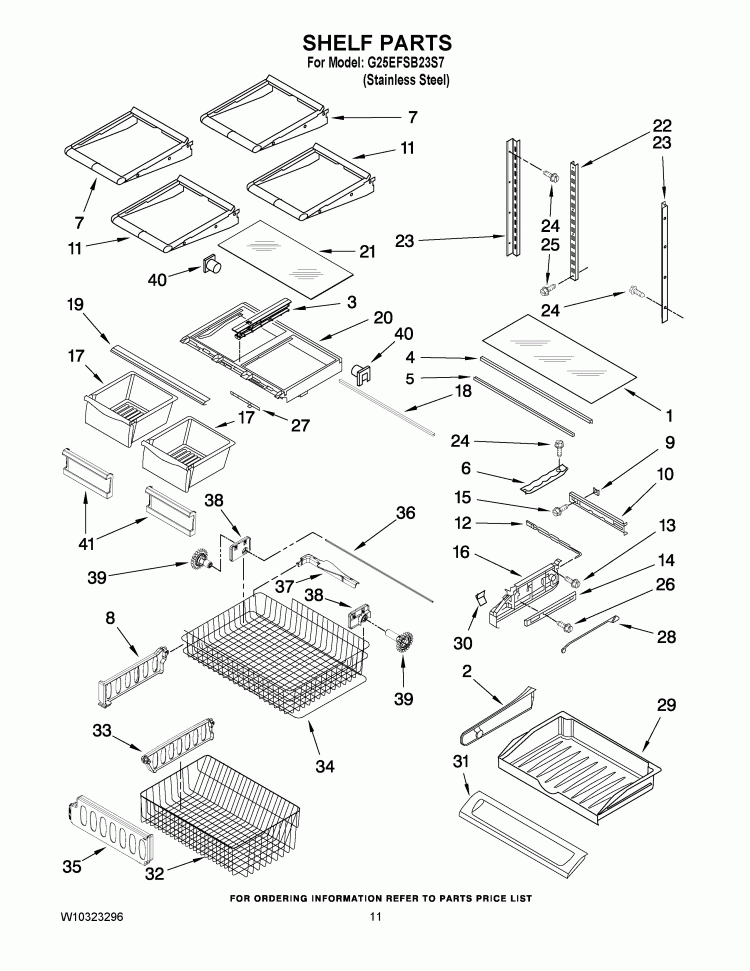 SHELF PARTS Diagram and Parts List for G25EFSB23S7  Whirlpool Refrigerator