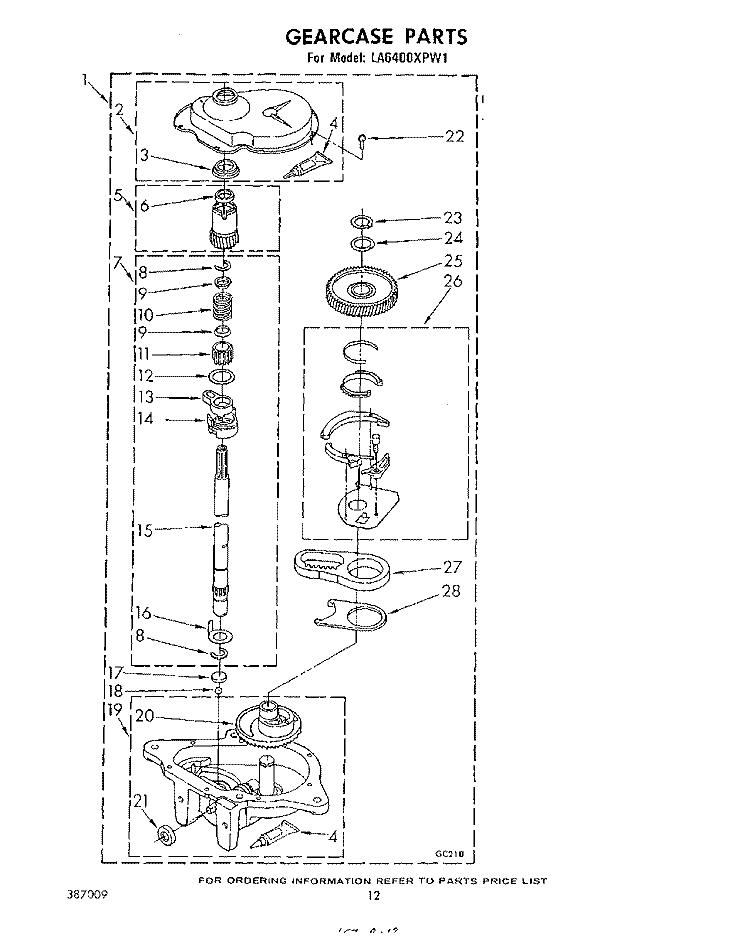GEAR CASE Diagram and Parts List for LA6400XPW1  Whirlpool Washer