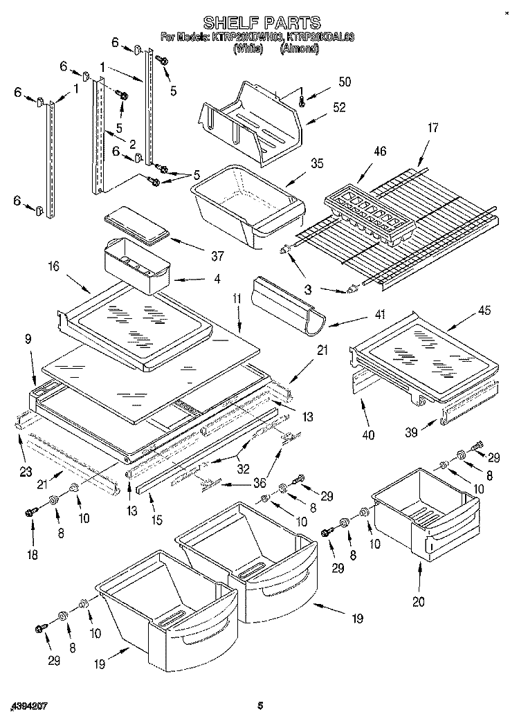 SHELF Diagram and Parts List for KTRP20KDWH03  KitchenAid Refrigerator