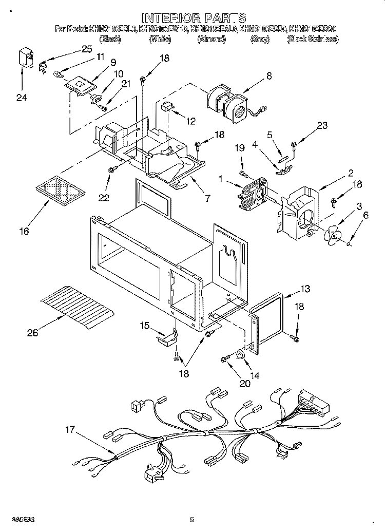 INTERIOR, LITERATURE Diagram and Parts List for KHMS105EBS0  KitchenAid Microwave