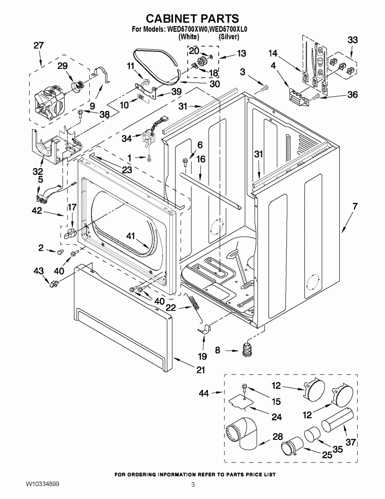 CABINET PARTS Diagram and Parts List for WED5700XW0  Whirlpool Dryer