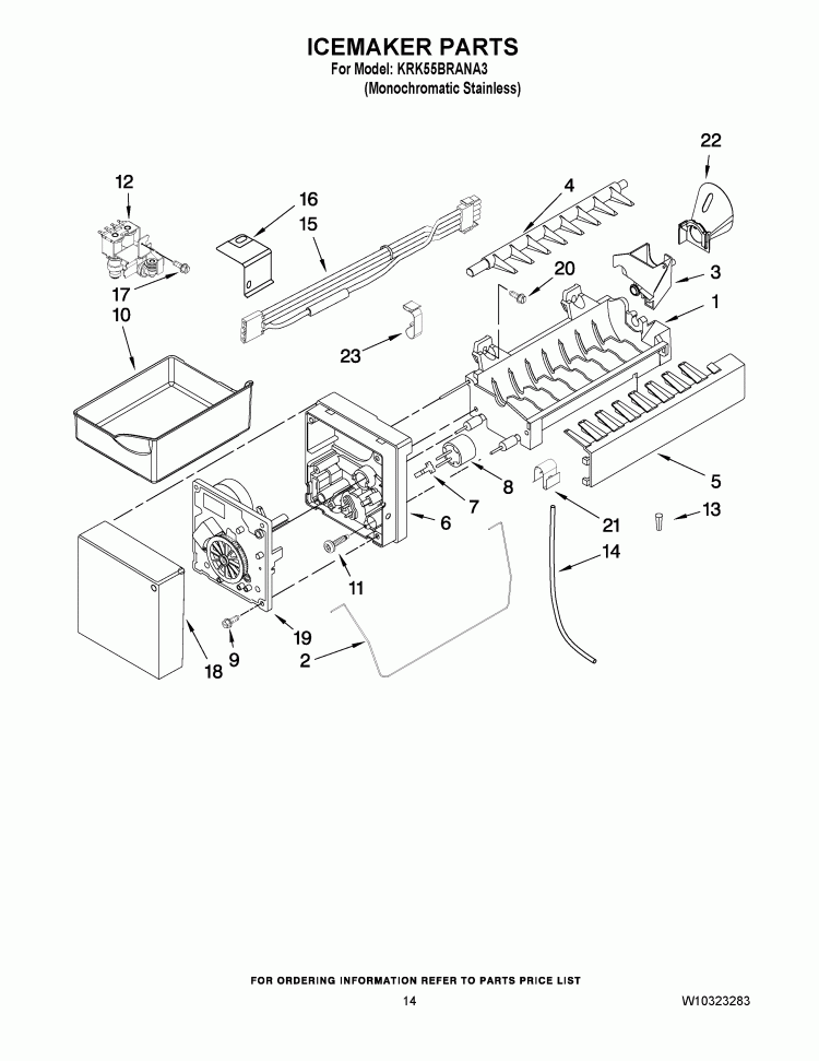 ICEMAKER PARTS Diagram and Parts List for KRK55BRANA3  KitchenAid Refrigerator
