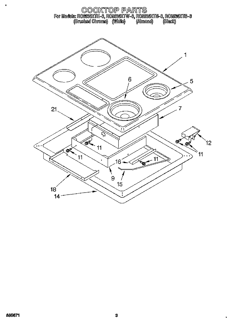 SECTION Diagram and Parts List for RC8536XTH3  Whirlpool Cooktop