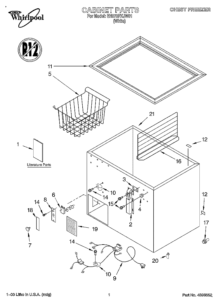 SECTION Diagram and Parts List for EH070FXJW01  Whirlpool Freezer