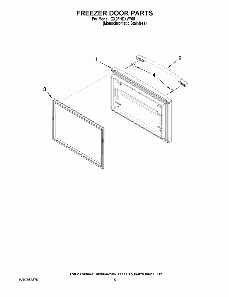 FREEZER DOOR PARTS Diagram and Parts List for GX2FHDXVY05  Whirlpool Refrigerator
