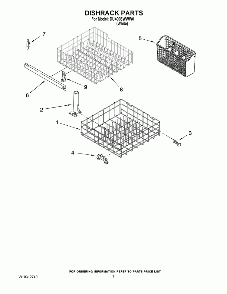 DISHRACK PARTS Diagram and Parts List for DU400SWWW0  Whirlpool Dishwasher