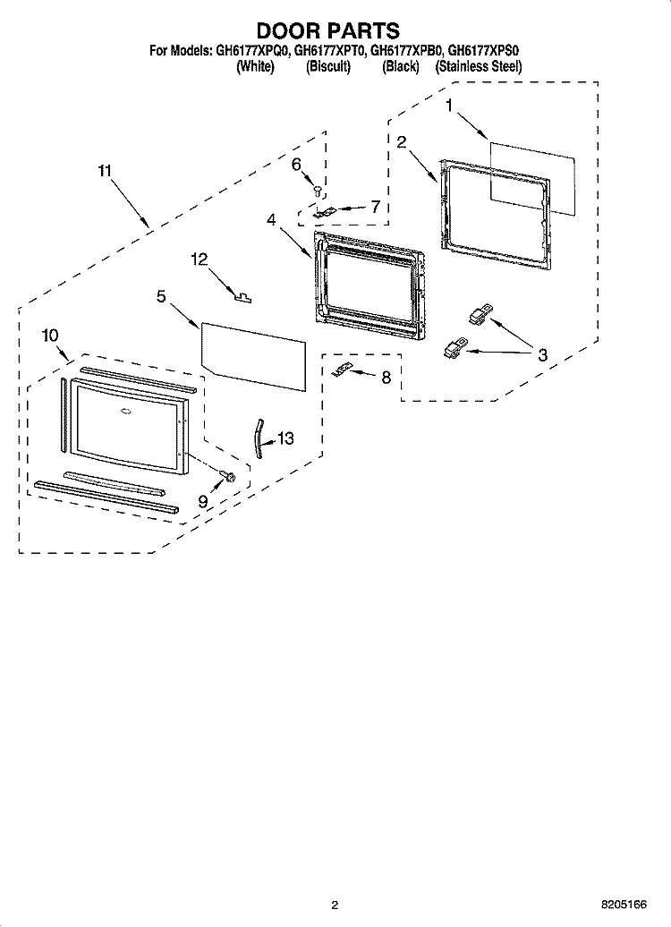 DOOR PARTS Diagram and Parts List for GH6177XPB0  Whirlpool Microwave