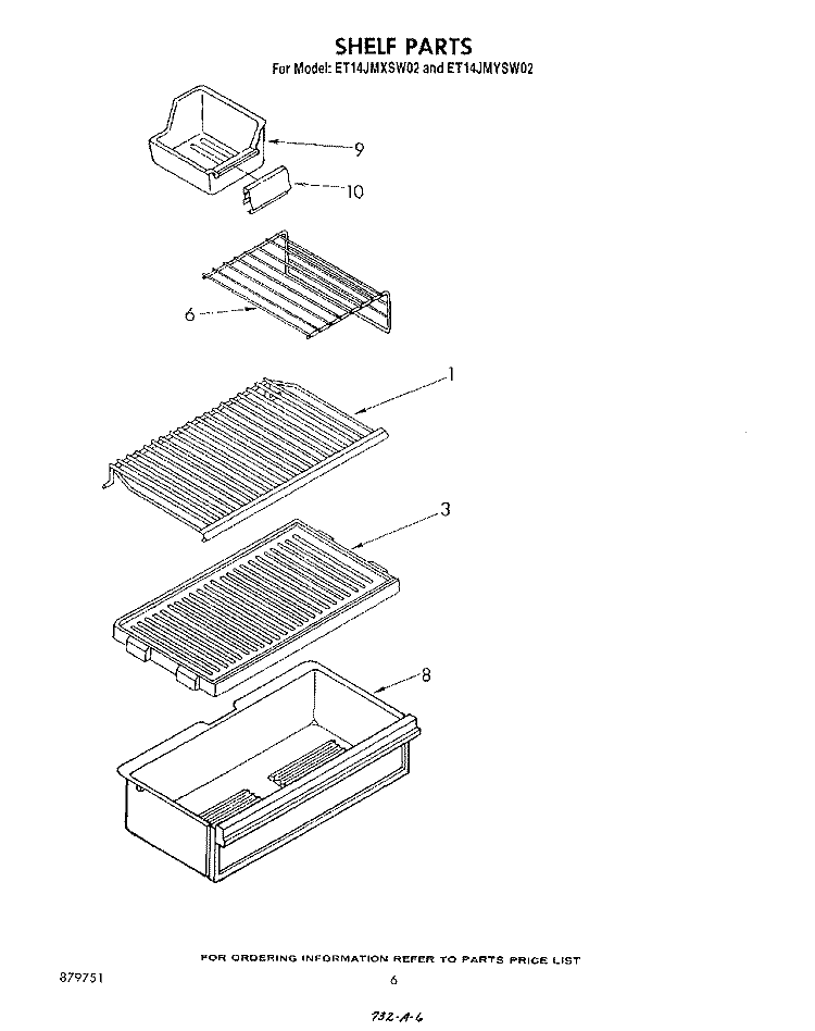 SHELF Diagram and Parts List for ET14JMYSF02  Whirlpool Refrigerator