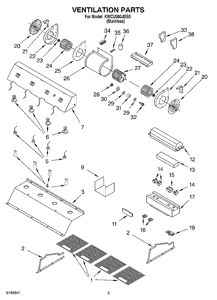 SECTION Diagram and Parts List for KWCU380JSS0  KitchenAid Range Hood