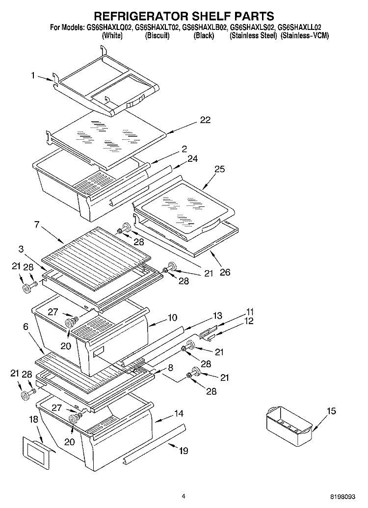 REFRIGERATOR SHELF Diagram and Parts List for GS6SHAXLT02  Whirlpool Refrigerator