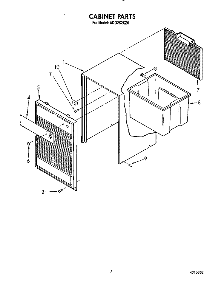 SECTION Diagram and Parts List for AD0252XZ0  Whirlpool Dehumidifier