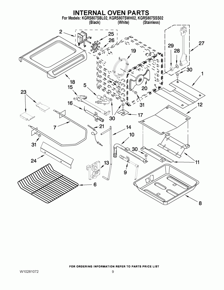 INTERNAL OVEN PARTS Diagram and Parts List for KGRS807SSS02  KitchenAid Range