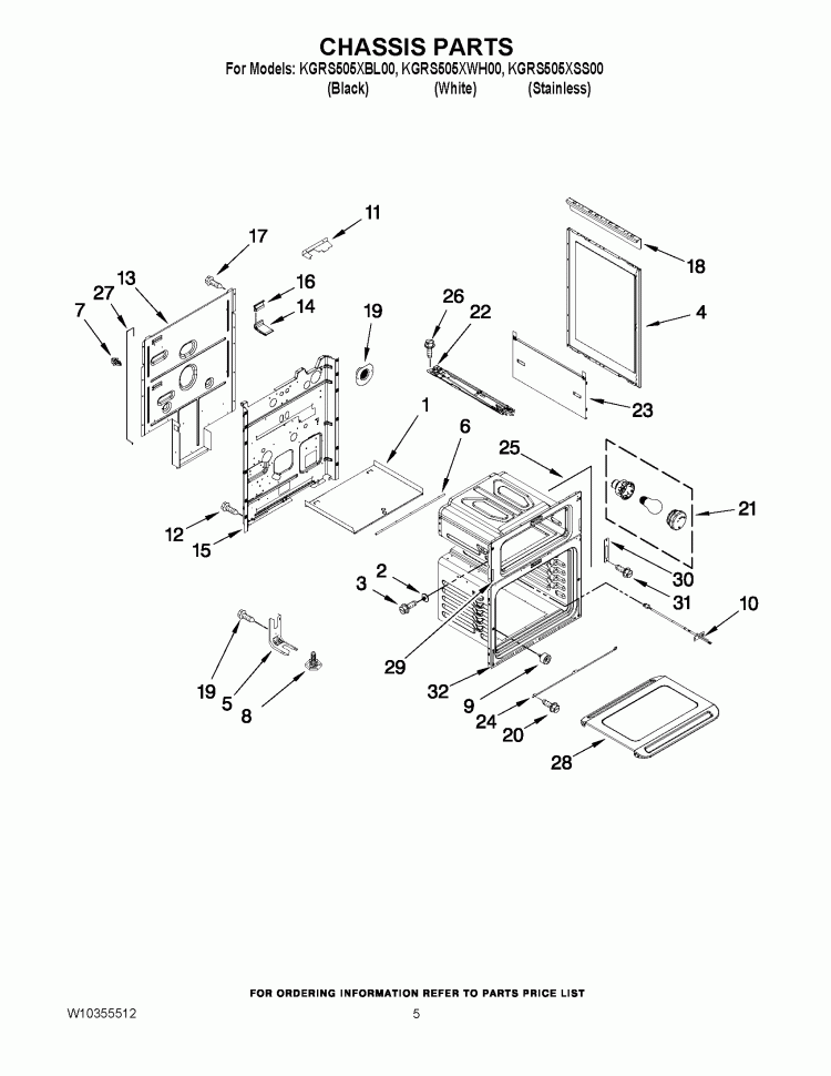 CHASSIS PARTS Diagram and Parts List for KGRS505XBL00  KitchenAid Range