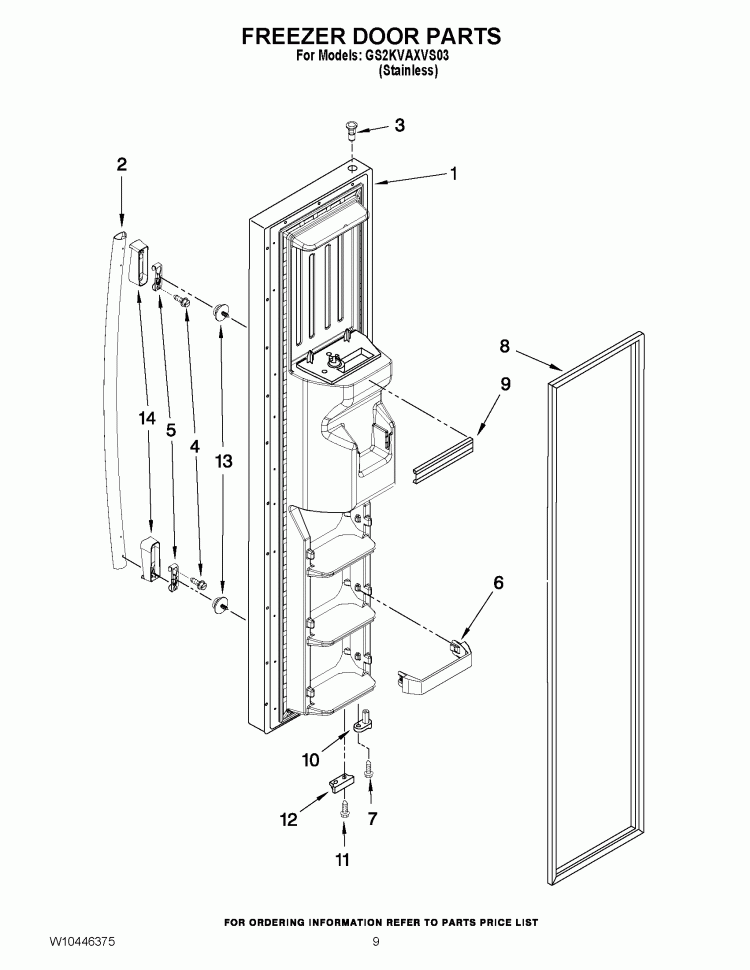 FREEZER DOOR PARTS Diagram and Parts List for GS2KVAXVS03  Whirlpool Refrigerator