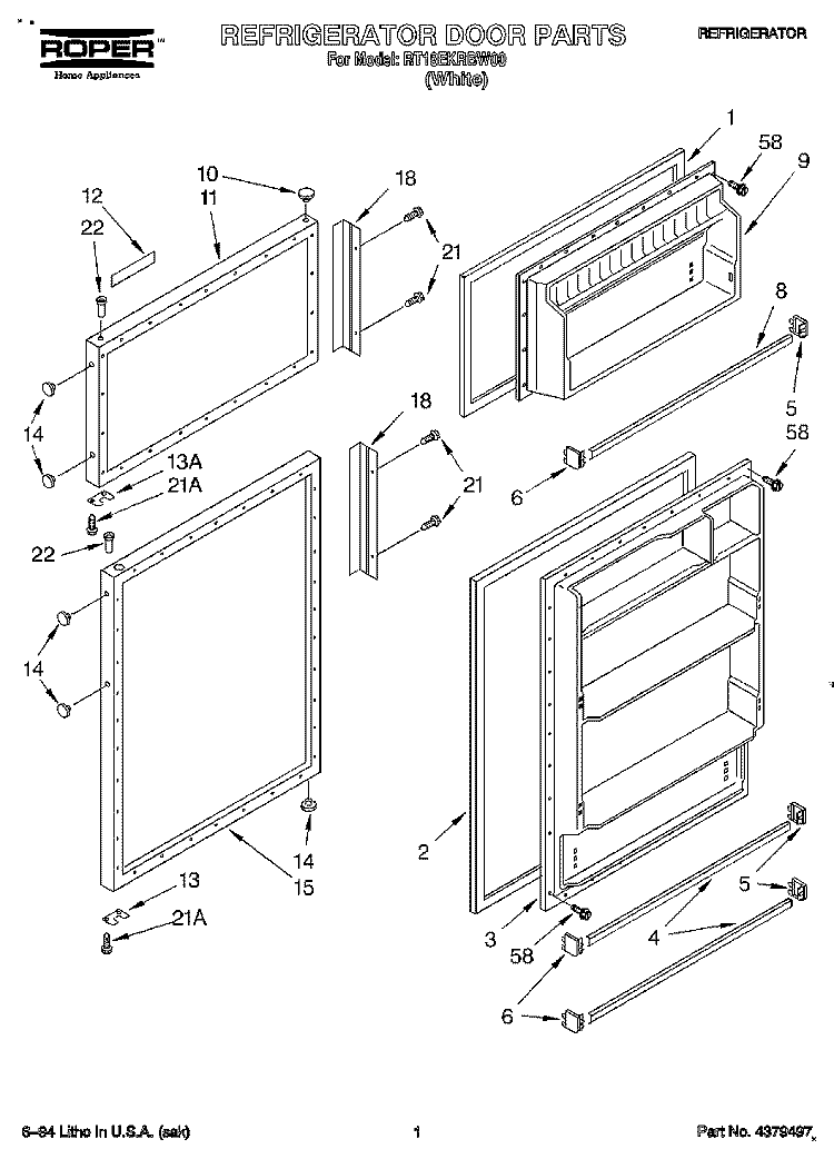 REFRIGERATOR DOOR Diagram and Parts List for RT18EKRBW00  Roper Refrigerator