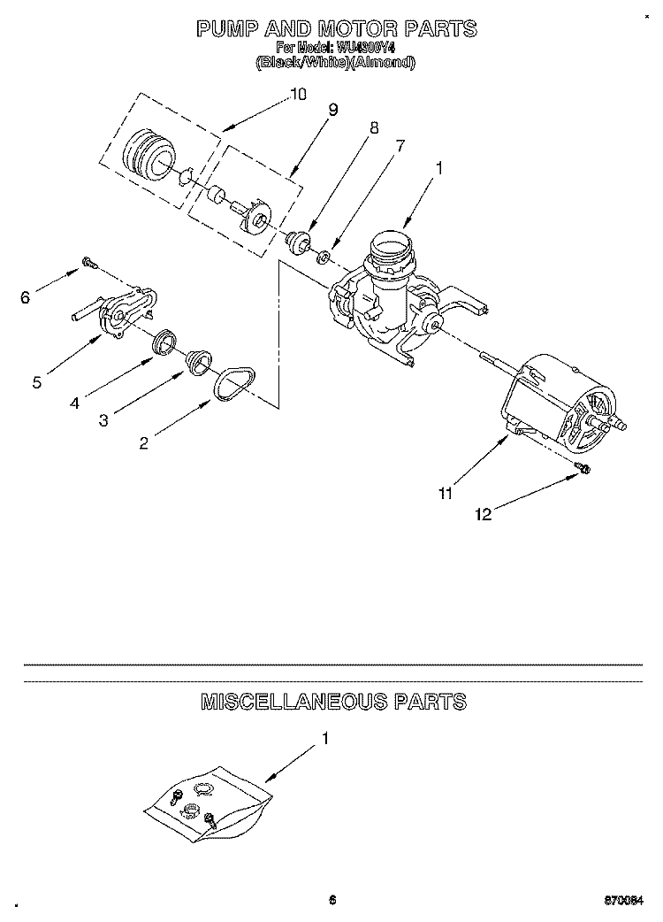 PUMP AND MOTOR, MISCELLANEOUS Diagram and Parts List for WU4300Y4  Roper Dishwasher