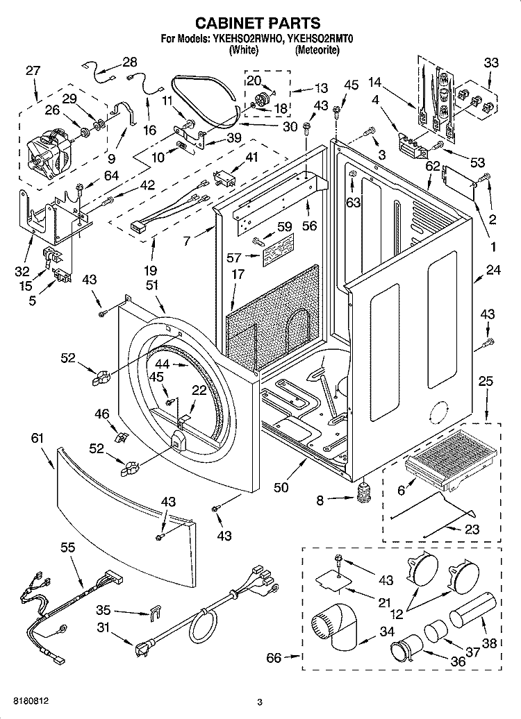 CABINET PARTS Diagram and Parts List for YKEHSO2RMT0  KitchenAid Dryer