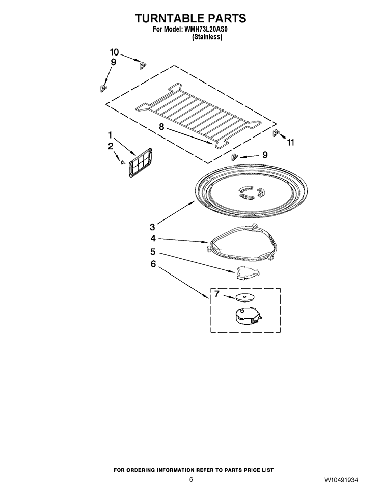 TURNTABLE PARTS Diagram and Parts List for WMH73L20AS0  Whirlpool Microwave