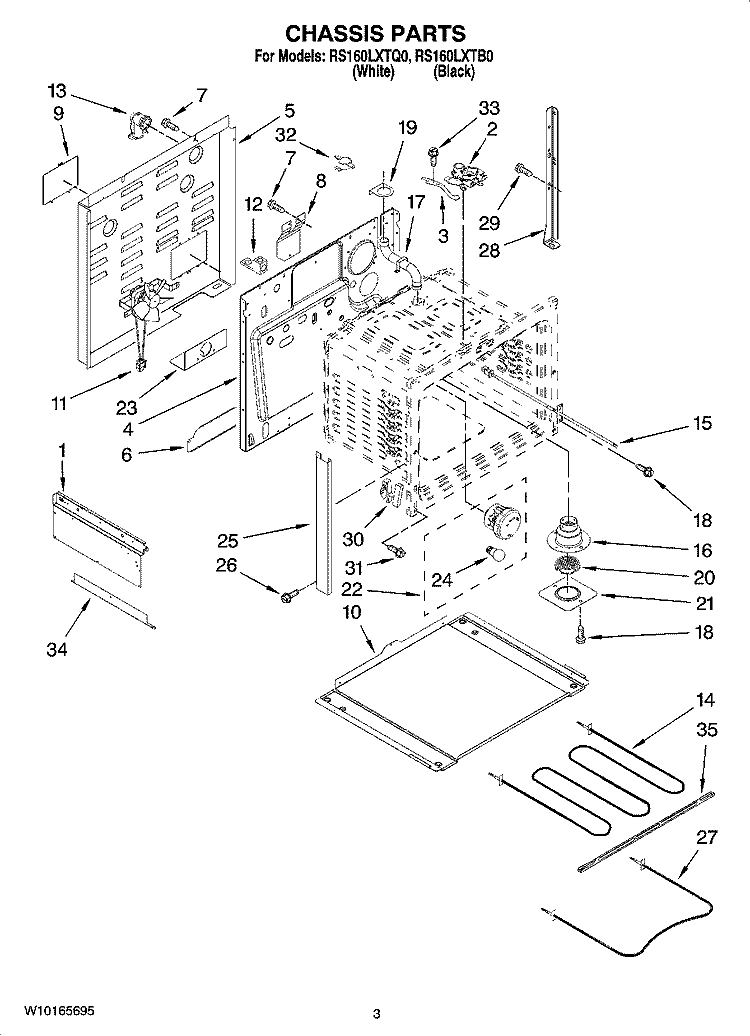 CHASSIS PARTS Diagram and Parts List for RS160LXTB0  Whirlpool Range