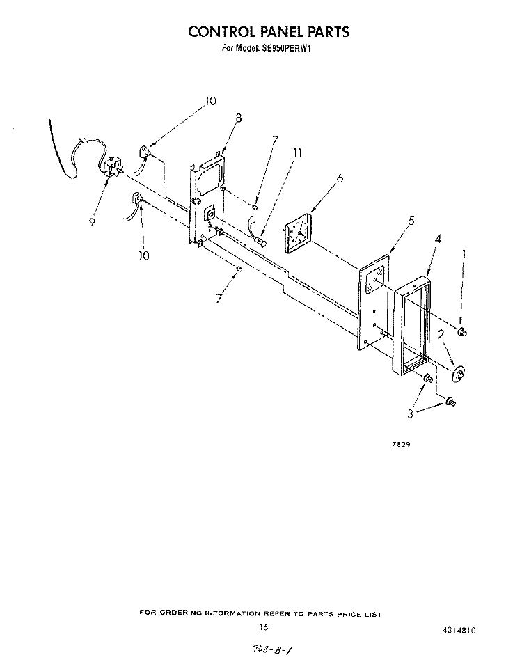 CONTROL PANEL Diagram and Parts List for SE950PERW1  Whirlpool Range