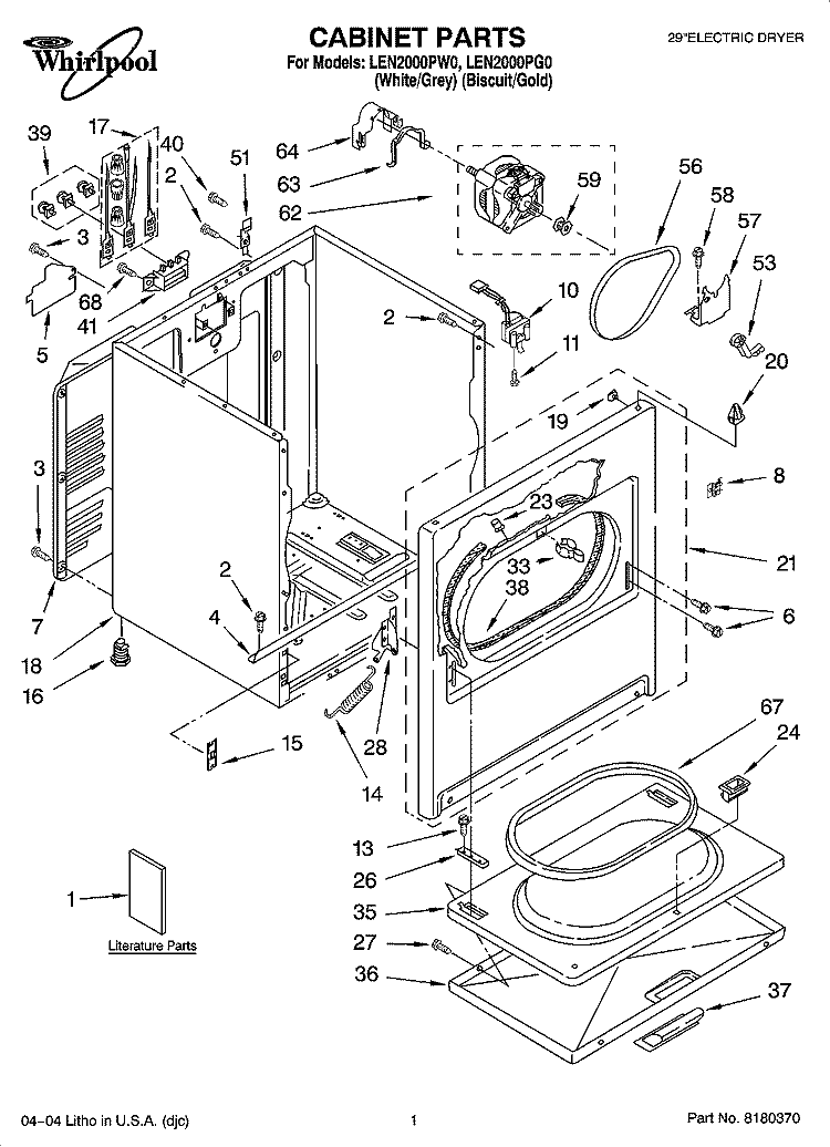 CABINET PARTS Diagram and Parts List for LEN2000PW0  Whirlpool Dryer
