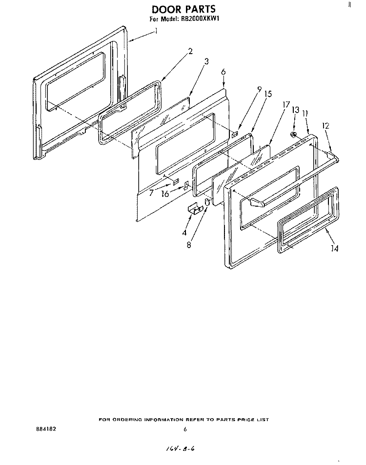 DOOR Diagram and Parts List for RB2000XKW1  Whirlpool Wall Oven