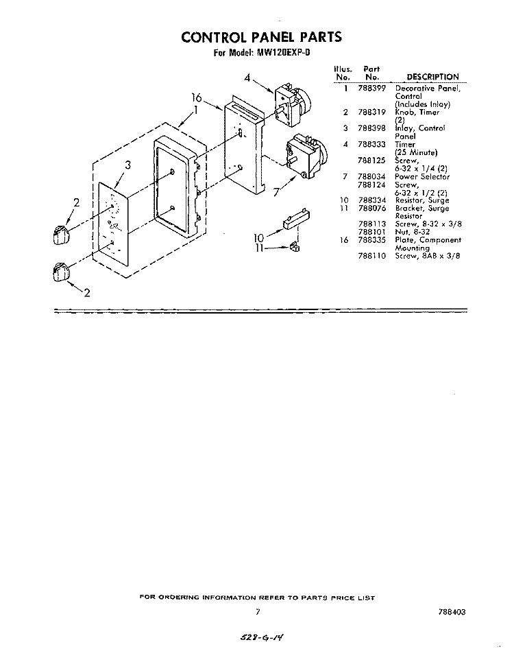 CONTROL PANEL , LITERATURE AND OPTIONAL Diagram and Parts List for MW120EXP0  Whirlpool Microwave