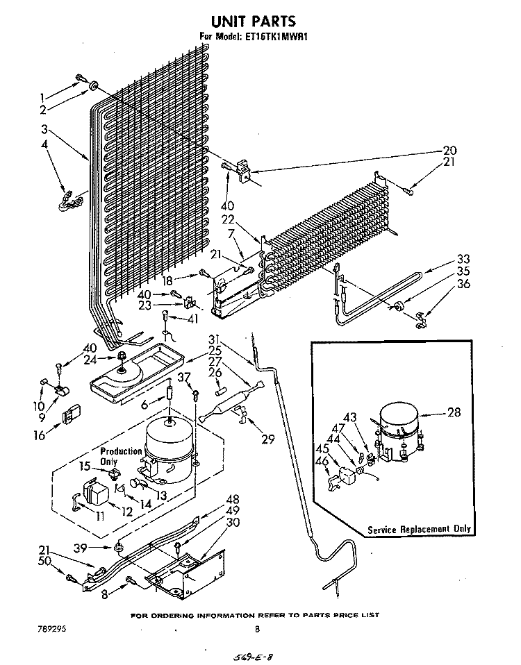 UNIT Diagram and Parts List for ET16TK1MWR1  Whirlpool Refrigerator