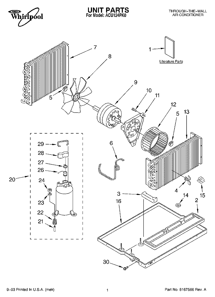 UNIT PARTS Diagram and Parts List for ACU124PK0  Whirlpool Air Conditioner