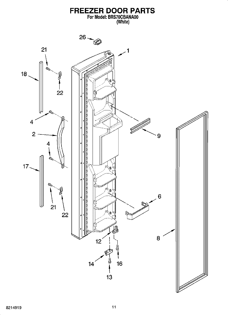 FREEZER DOOR PARTS Diagram and Parts List for BRS70CBANA00  Whirlpool Refrigerator