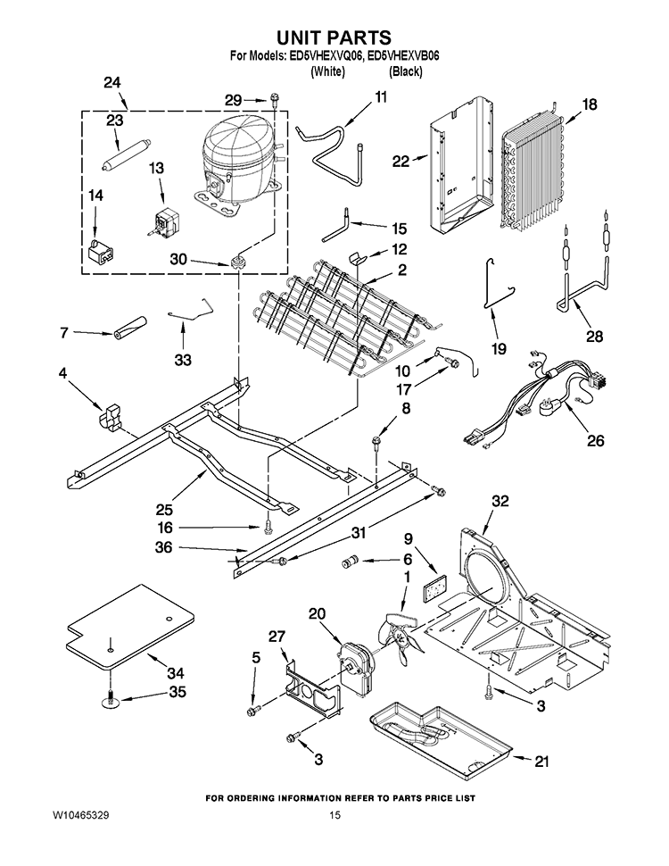 UNIT PARTS Diagram and Parts List for ED5VHEXVQ06  Whirlpool Refrigerator
