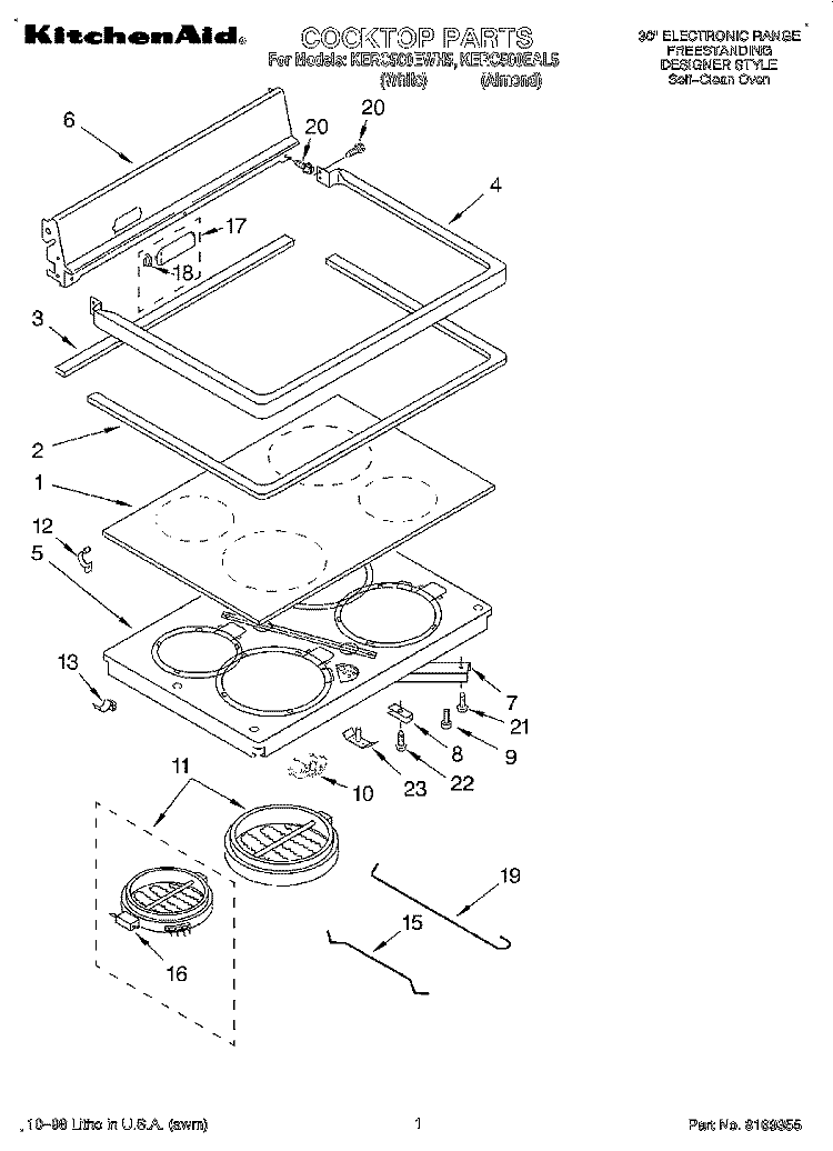COOKTOP Diagram and Parts List for KERC500EWH5  KitchenAid Range